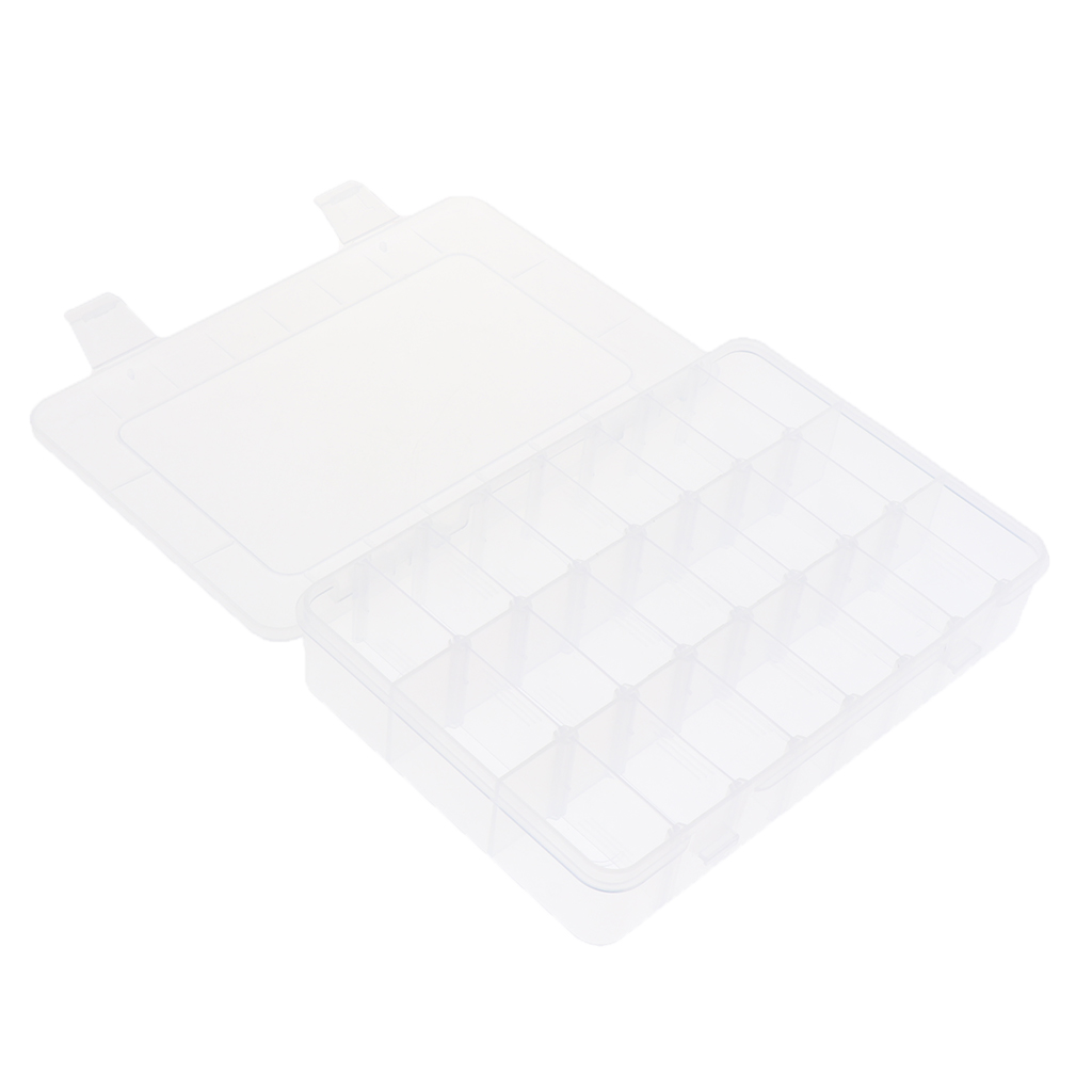 Small Plastic Storage Box with 24 Compartments and Adjustable Dividers Clear Organizer Boxes for Beads, Jewelry