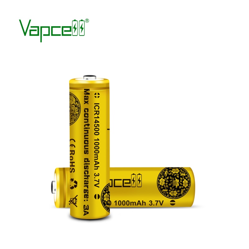 Vapcell original mini lithium 3.7V battery 14500 1000mah 3A rechargeable battery button top ( add a pointed )