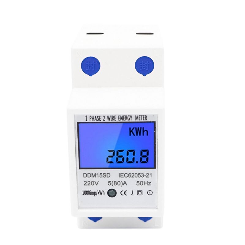Din Rail Energy Meter DDM15SD LCD Backlight Digital Display Single Phase 2 Wire Electronic Energy KWh Meter U4LB