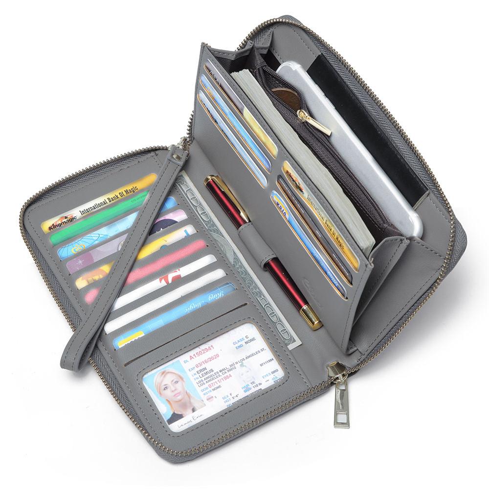 Women Wallets leather female purse Luxury Brand Good Girls Purse Card Holder Long Clutch wallet: grey