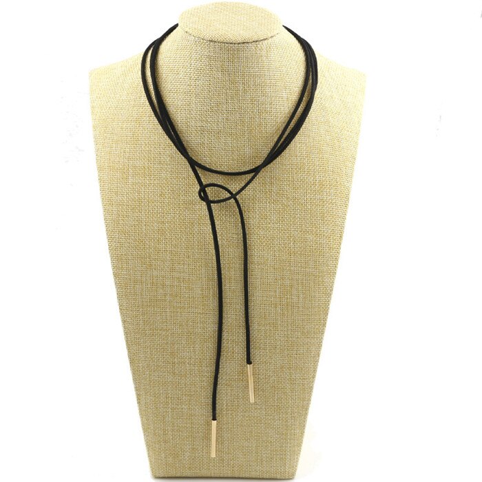 Gargantilla de cuero de imitación para mujer, collar largo de terciopelo con estilo, joyería artesanal, para novia, nueva: Black Rope Gold