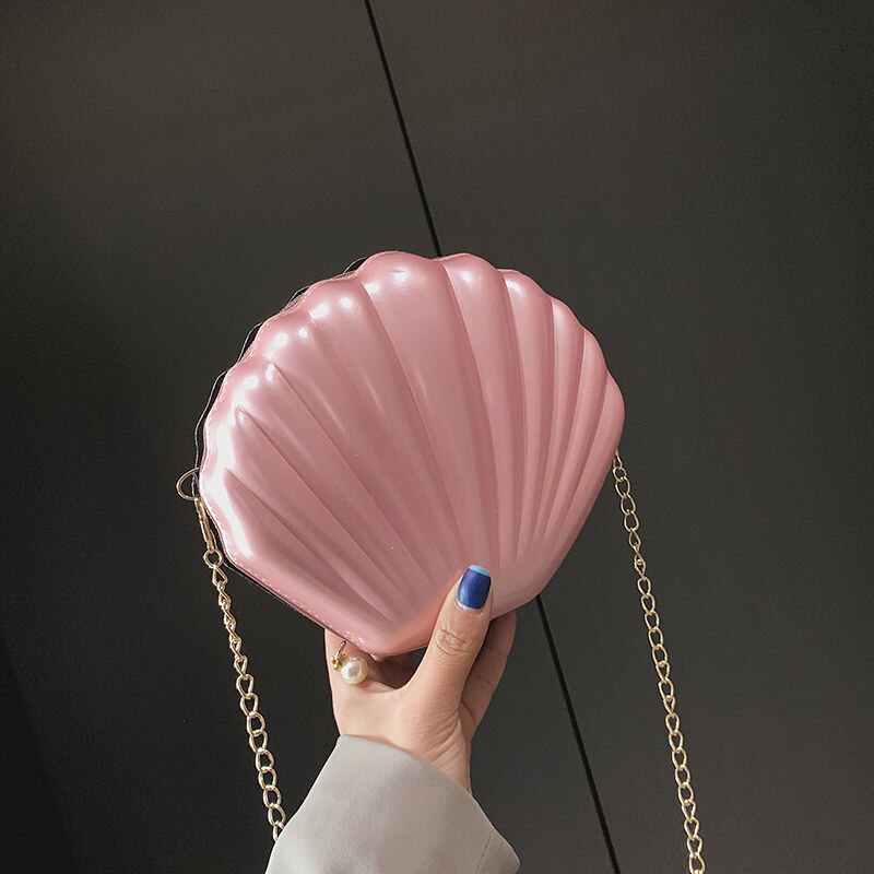 Sequin Shell Tas Vrouwen Crossbody Bag Keten Mini Schoudertas Cirkel Seashell Bling Handtas Meisjes Glitter Portemonnees En Handtassen: Pink
