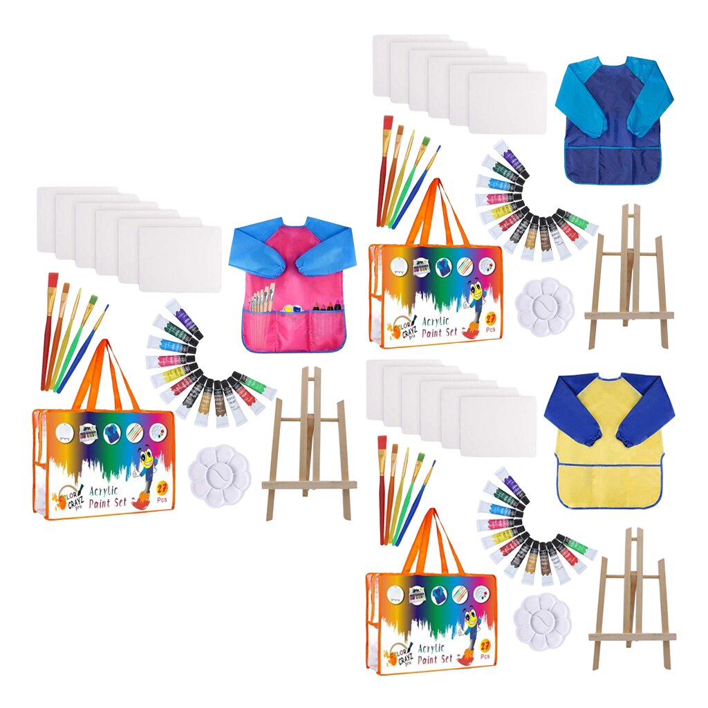 Kids Art Set, 27Pieces Acrylic Paint Set with 5 Paint Brushes 8x10 Painting