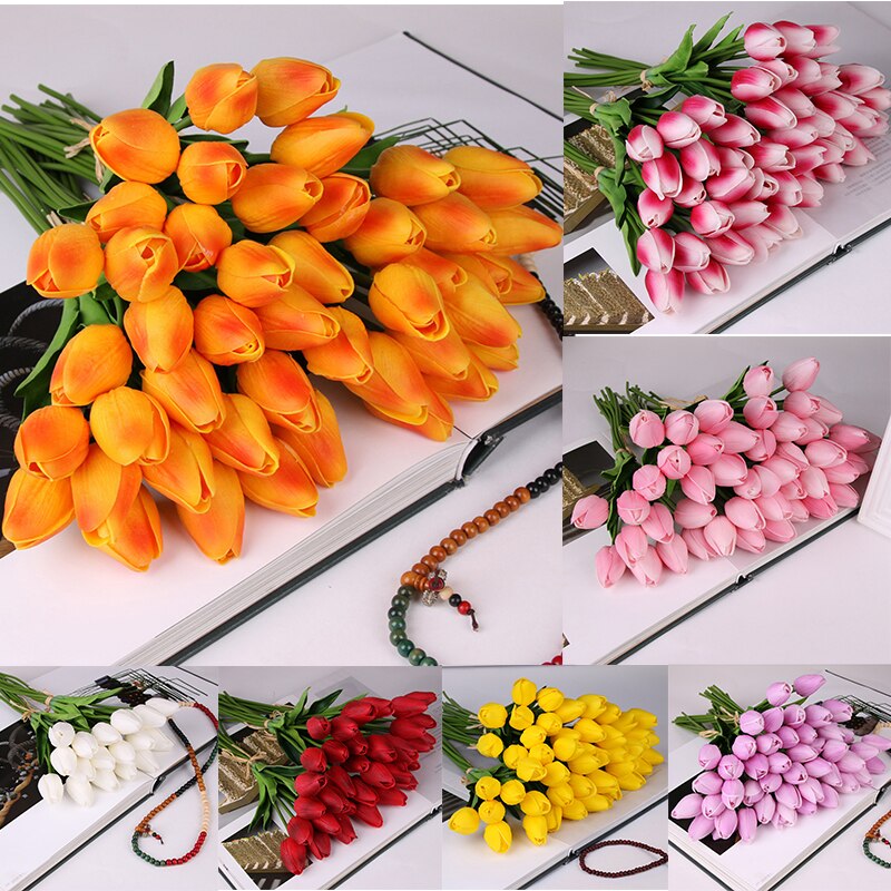 10 stk tulipan kunstig blomst lateks ekte berøringe brudebukett hjem dekorere dekorere kunstige blomster bukett ekte berøringe