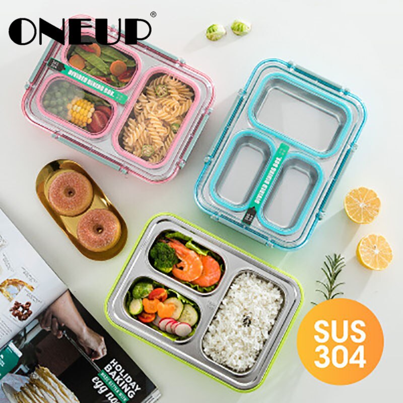 Oneup 304 Roestvrij Staal Lunchbox Compartiment Bento Box Keuken Lekvrije Voedsel Container Compartiment Student Kinderen Gebruik