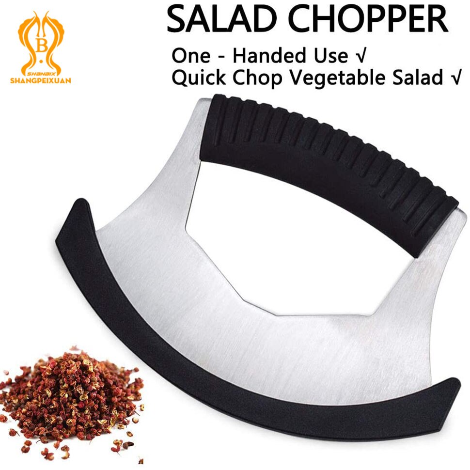 Salade Chopper Rocker Mes Voor Gehandicapten Rechtshandig Gebruik Vleesmolen Chopper Voor Groenten Pizza Cutter Rocker Roller Met Cover