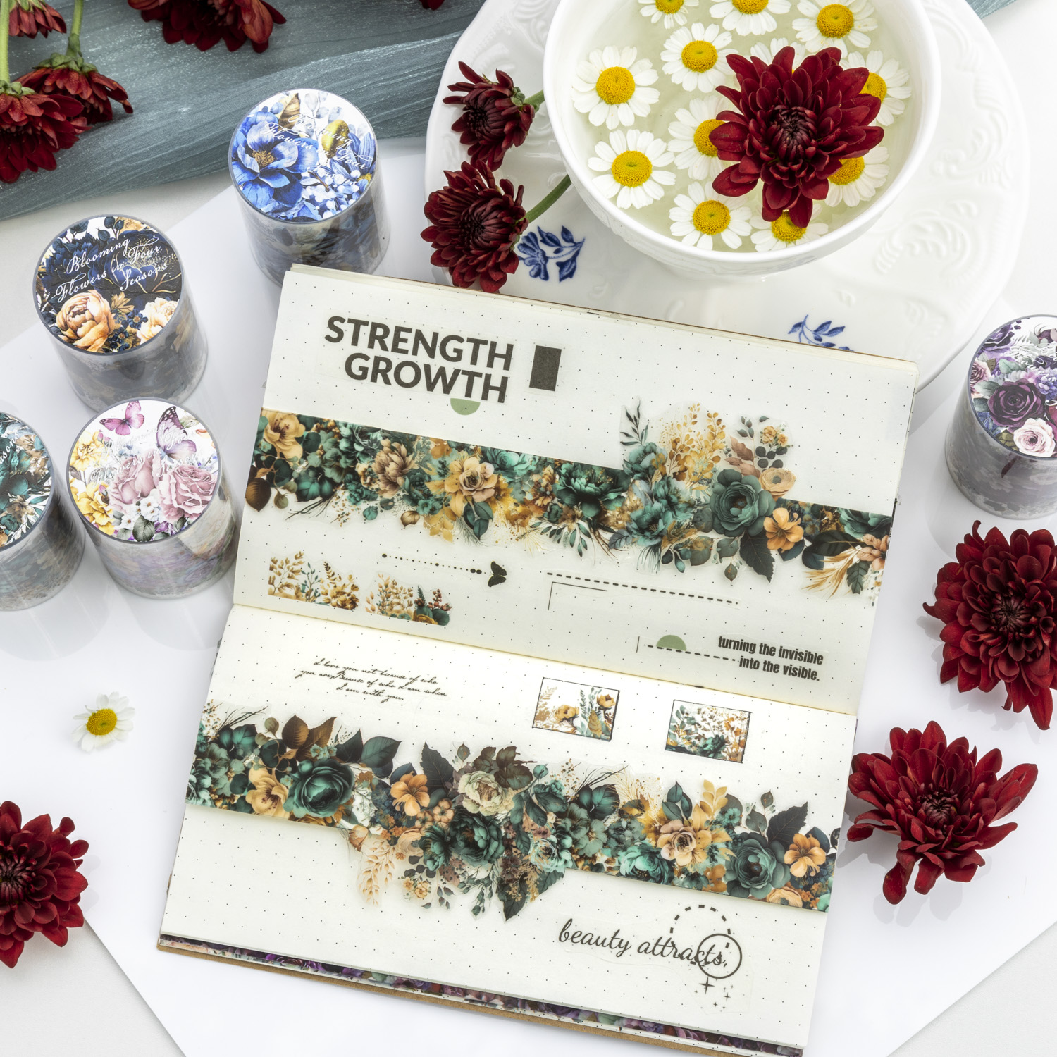Yoofun 5x200cm Blooming Season PET Tape Flower Garden Decorative DIY Sticker for Card Making Journal Scrapbooking Planner diy