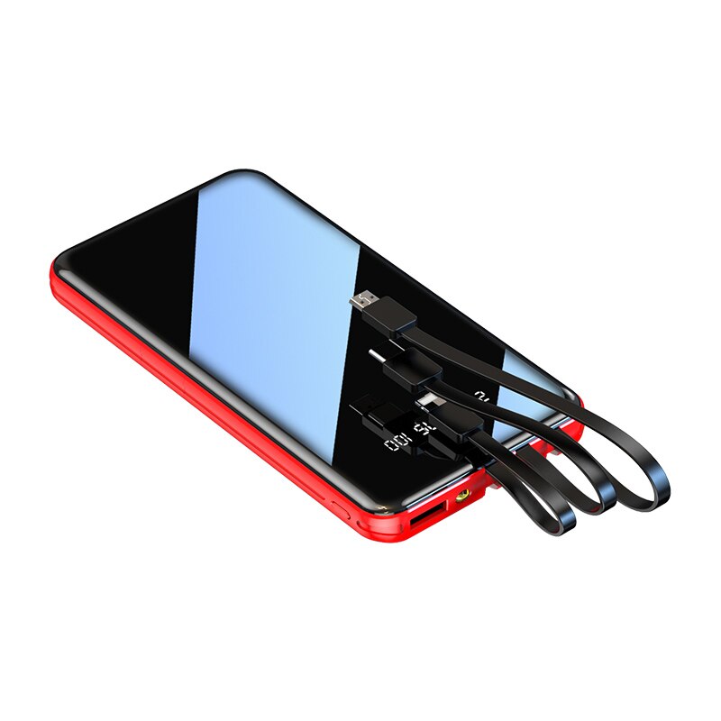 Power Bank 30000mAh Full Screen Mirror Portable Fast Charging Powerbank External Battery Charger Poverbank For All Mobile Phones: Red