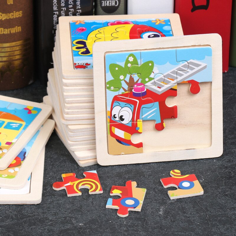 Mini Size 11*11CM Kids Toy Wood Puzzle Wooden 3D Puzzle Jigsaw for Children Baby Cartoon Animal/Traffic Puzzles Educational Toy