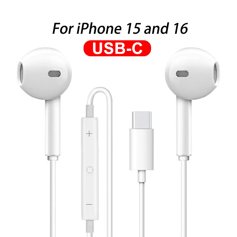 Originele Hoofdtelefoon Voor Apple iPhone 16 15 Pro Max 14 13 12 11 USB-C Lightning 3.5mm Bedrade Koptelefoon X XR 7 8 Telefoon Accessoires: Black