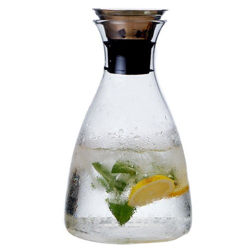 Round Large-capacity Water Bottle Without Drip Glass Pitcher with Lid High Temperature Resistant Household Ice Tea Can 1000ml: 1.5 liter cone