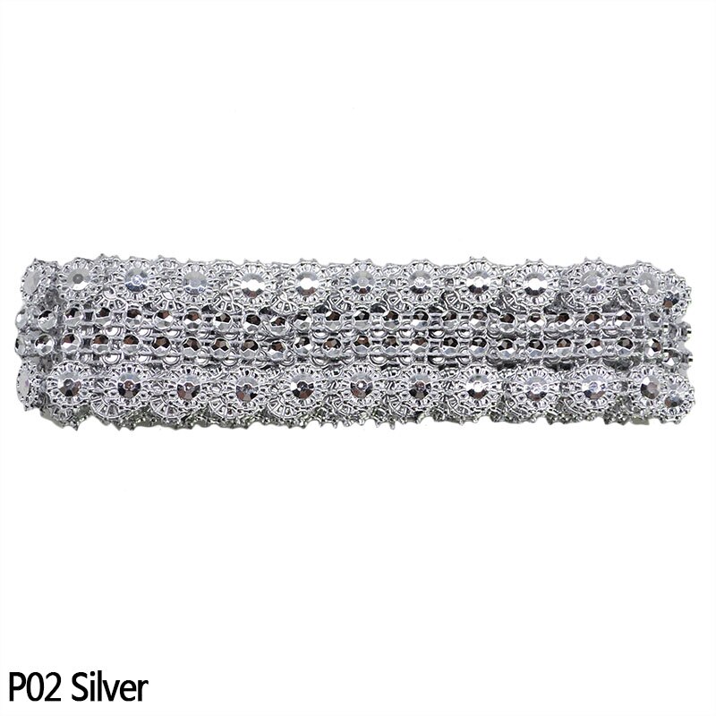 1yard Goud Zilver Bloem Strass Tape Crystal Clear Rhinestone Chain Silver Cup Claw Naaien Lijm Op Trim Scrapbooking craft: Silver