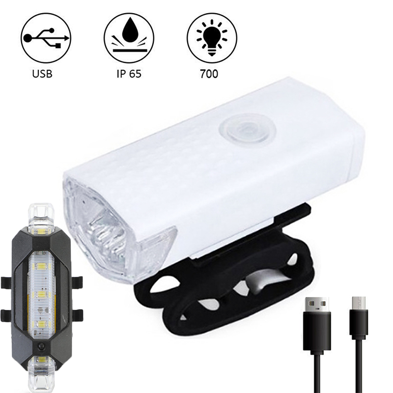 Faro delantero y trasero para bicicleta de montaña, luz LED recargable vía USB, luz de advertencia de seguridad, resistente al agua: Set F