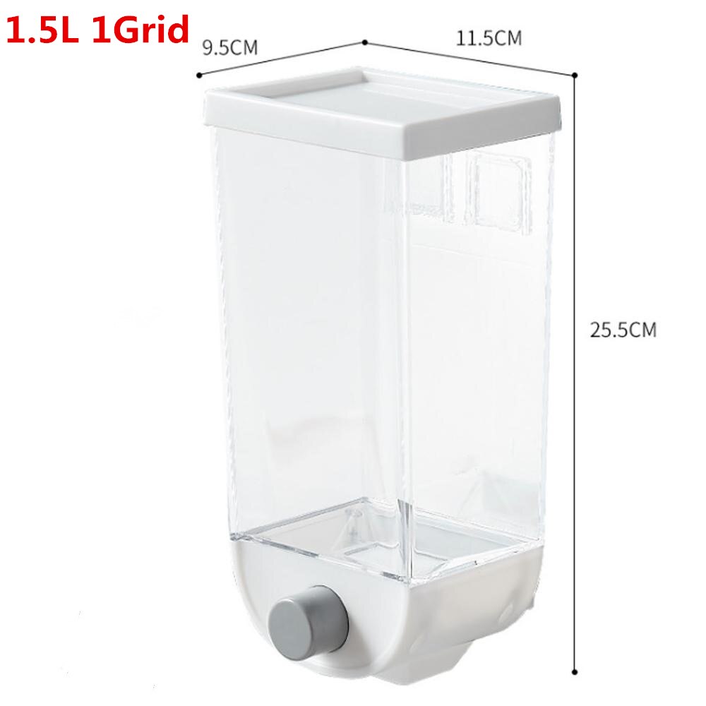 2L Kitchen Whole Grains Cereal Dispenser Divided Sealed Storage Tank 2 Grids Wall-Mounted Food Storage Containers: 1 Grid White 1.5L
