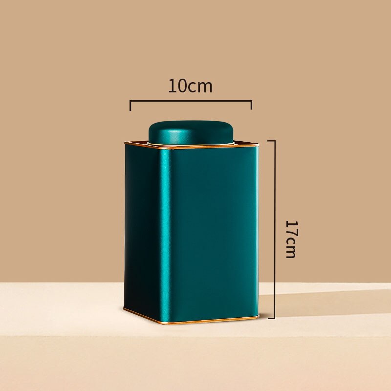 General Tinplate Tea Caddy Packaging Box Sealed Square Cans Black Tea White Tea Empty Cans: Green-high