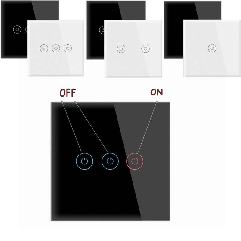 2 Color Night Soft Light Indicator Single Fire Wire Touch Tempered Glass Wall Switch Panel Scratch-resistant European Standard