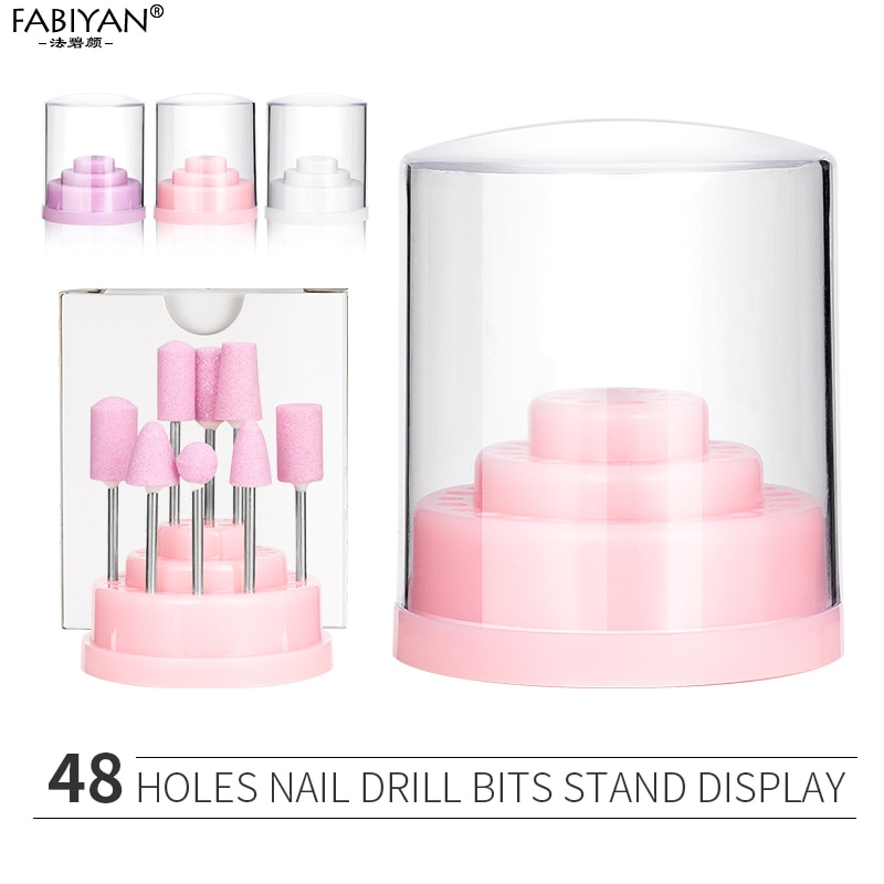 48 Gaten Nail Art Boren Display Houder Stand Container Lege Opbergdoos Met Acryl Cover Manicure Tentoonstelling Gereedschap