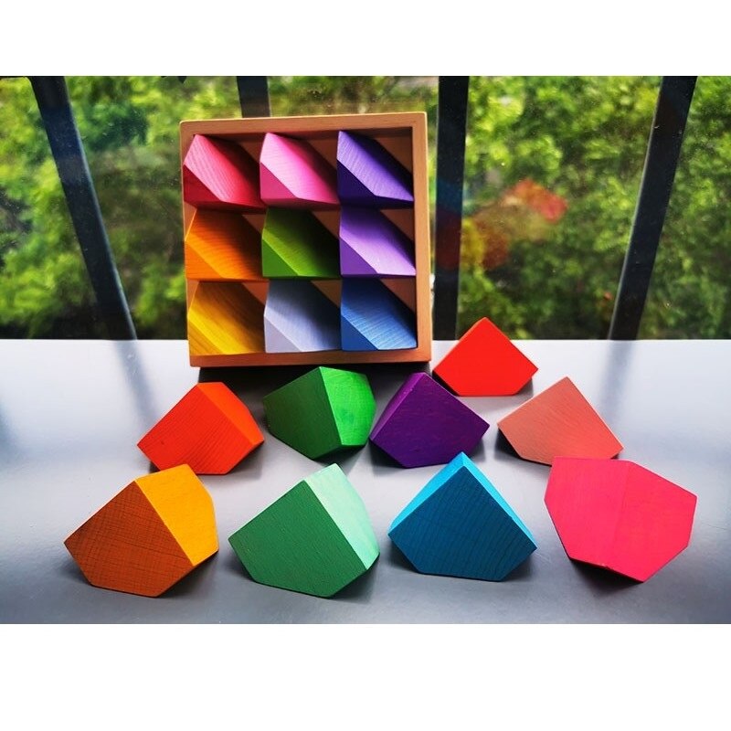 Kleur Beuken Houten Bloem Bricks 18 Stks/set Regenboog Blokken Kinderen Educatief Early Learning Creatieve Stapelbaar Hoek Steen