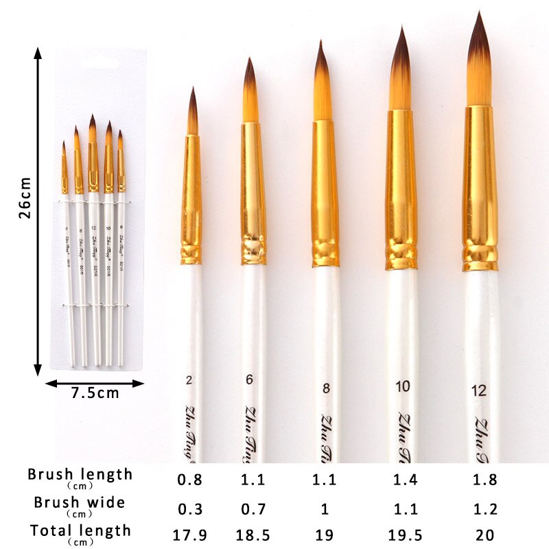 Artist Paint Brush Set 5Pcs Nylon Hair Wood Black Handle Watercolor Acrylic Oil Brush Painting Art Supplies: Tip