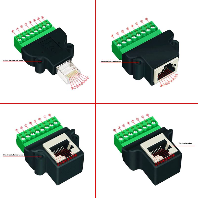 Bloque de terminales RJ45 a tornillo, conector 8P Ethernet Rj45 macho hembra a Cable adaptador de red de Terminal de tornillo de 8 pines para CCTV DVR