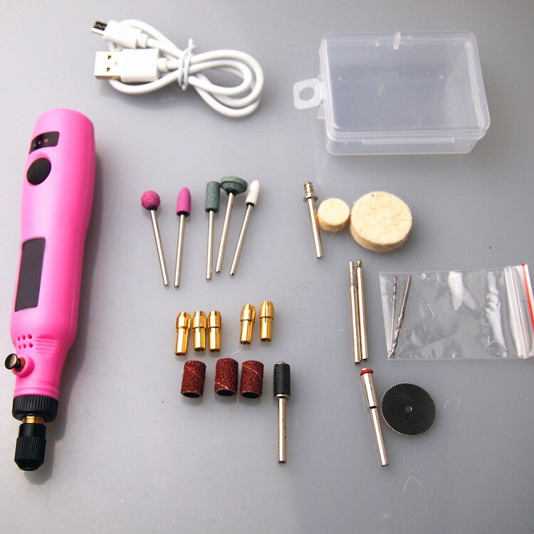 Mini Electric Drill Set Variable Speed Usb Charging for Epoxy Resin Jewelry Making Diy Pearl Wood Craft Tools Kit for Resin: PINK