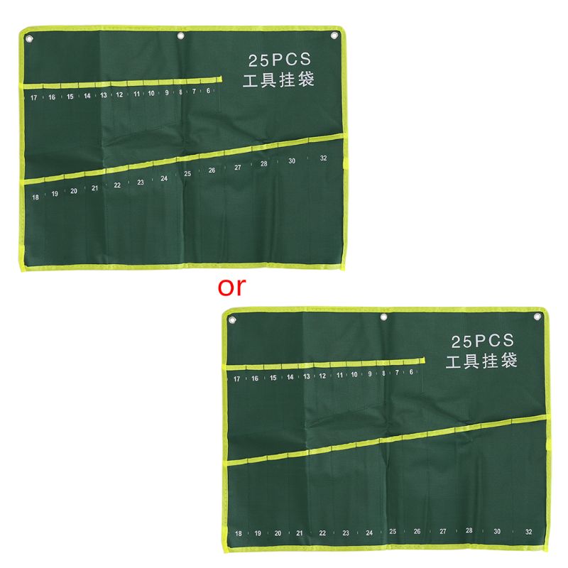 6/8/10/12/14/25 Pocket Grids Canvas Roll Spanner Plier Wrench Tool Storage Bag: 25Pcs