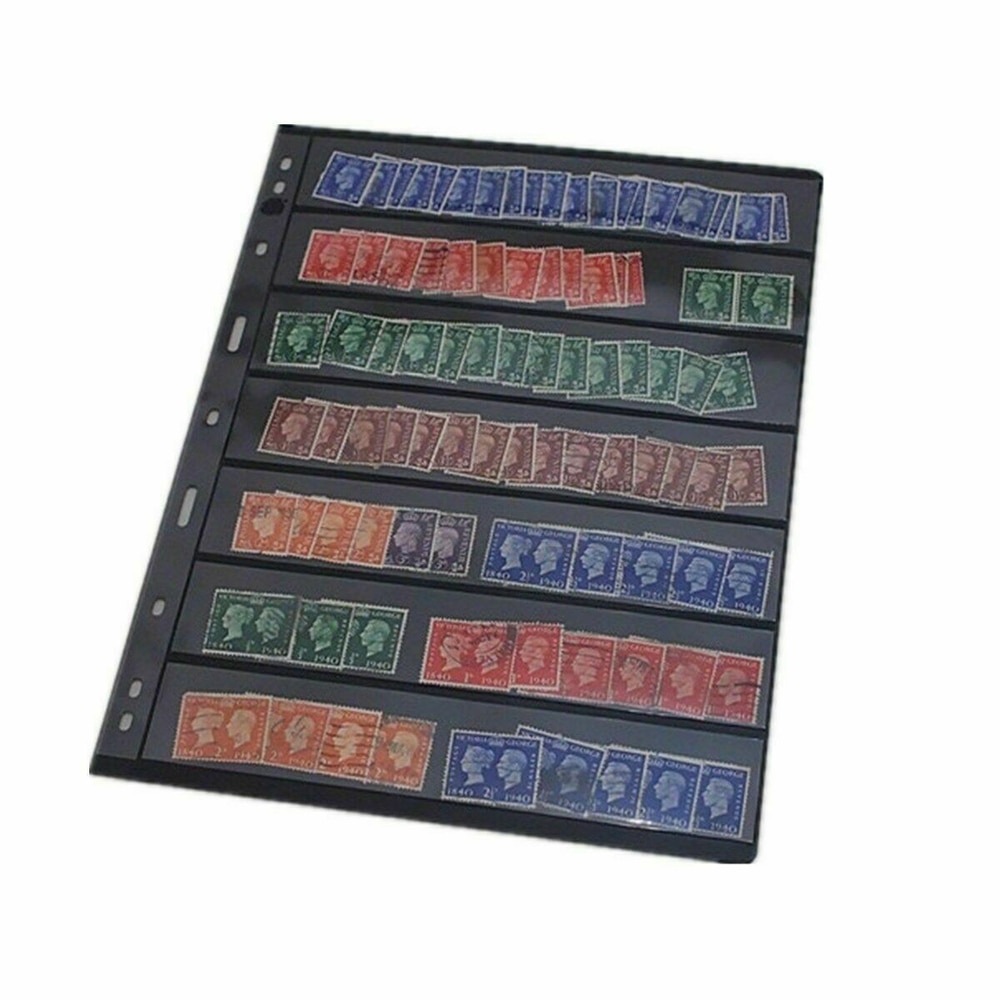 10 Sheets Game Cards Stamp Stock Pages (7 Strips) w 9 Binder Holes - Black & Double Sided