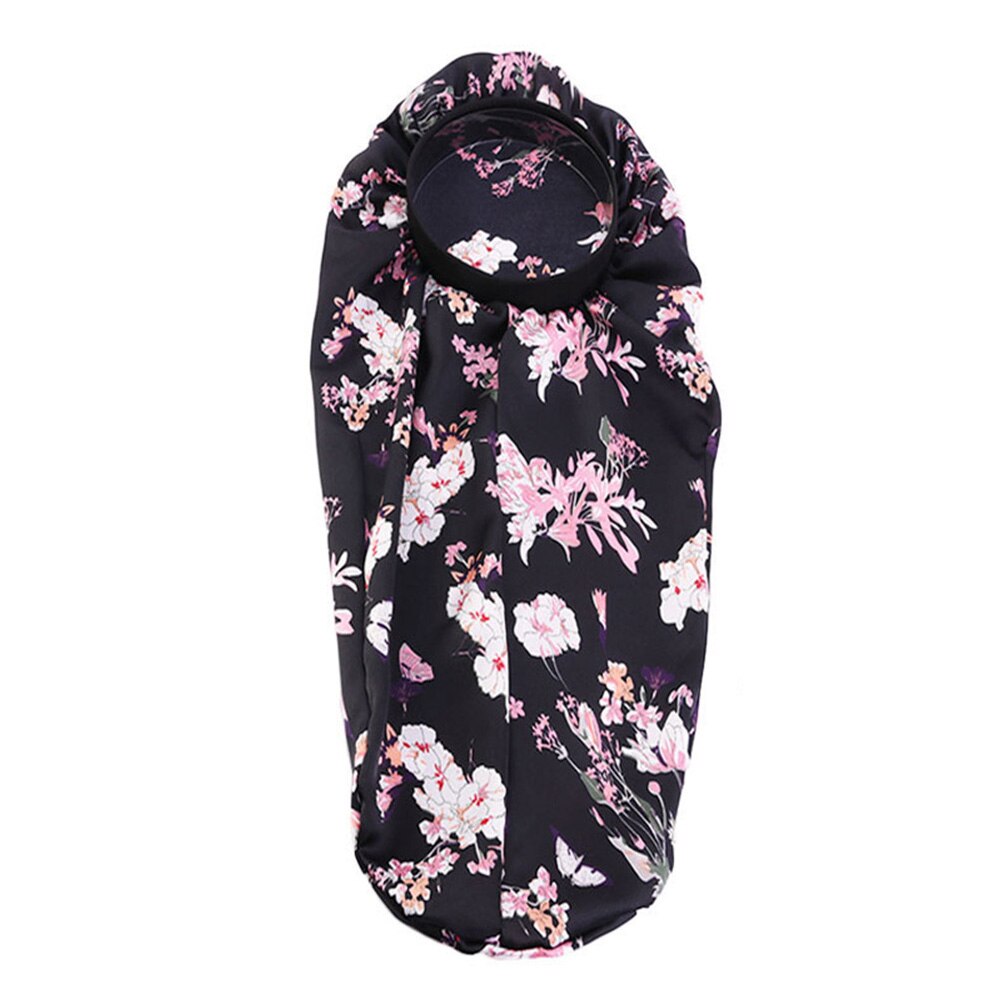 Gorro Floral largo de satén con cola para mujer, gorro para dormir de noche, herramienta de salón, gorro Herramienta de Peinado para el cuidado del cabello: Black Pink Flower