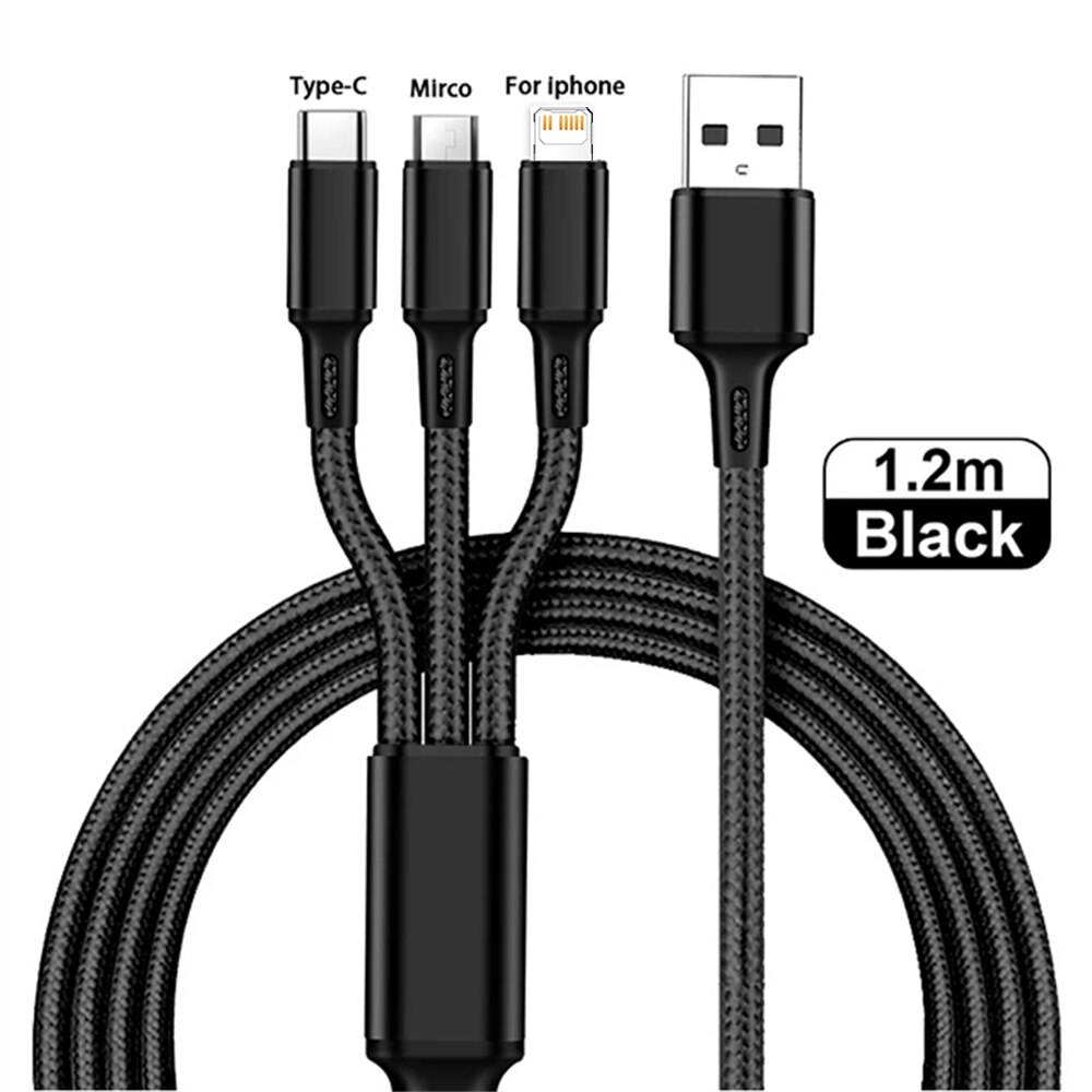 3 In 1 Micro Usb Type C Lader Kabel Multi Usb-poort Meerdere Usb Oplaadsnoer Usbc Mobiele telefoon Draad Voor Samsung S10: Black