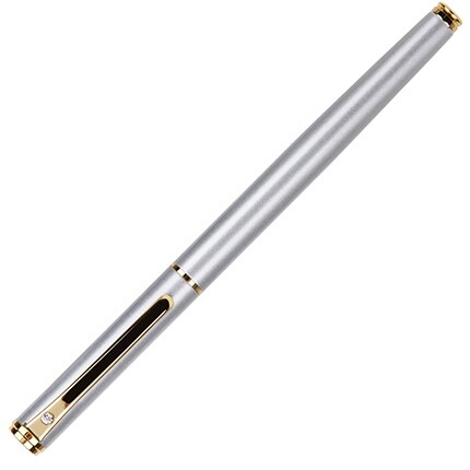 Deli S681 0.38mm Classic Business Metal Ink Fountain Pen Luxury Rose Wood School Student Writing Pen: silvery  1pcs