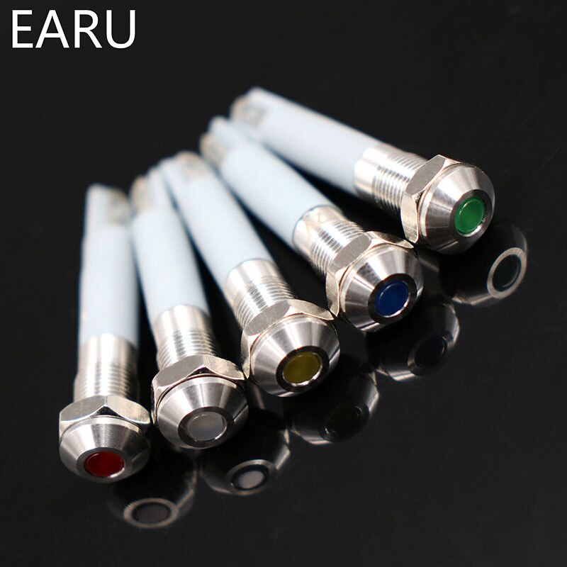 Waterproof IP67 6mm LED Metal Indicator Light Signal Lamp 3V 5V 6V 9V 12V 24V 110V 220v Red Yellow Blue Green White Pilot Seal