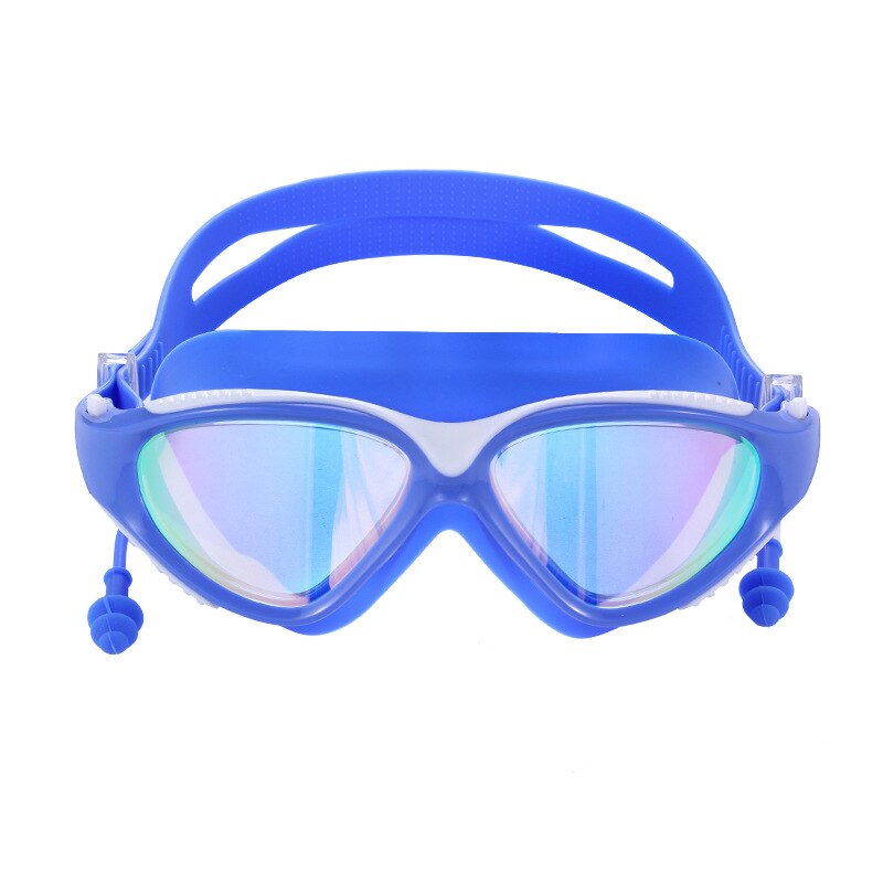 Gafas de natación con tapones para los oídos, protección para deportes acuáticos, máscara de buceo antiniebla para hombres y mujeres, gafas de buceo subacuáticas profesionales: blue silver
