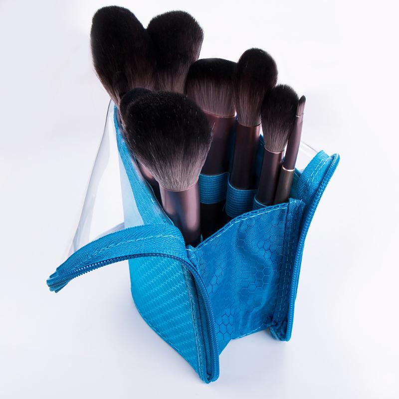 Portapinceles de maquillaje portátil, estuche para maquillaje a prueba de polvo, organizador de brochas cosméticas, cepillo para mujeres, organizador de herramientas de maquillaje: Azul