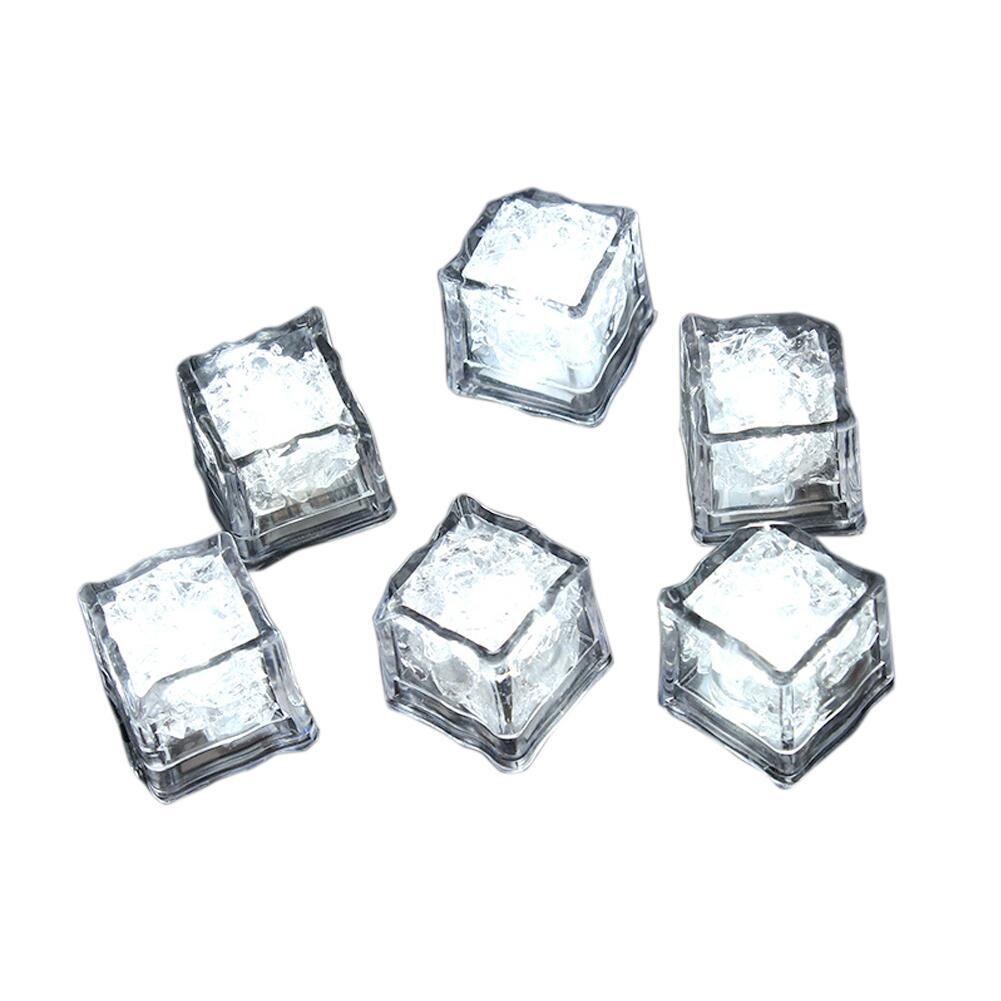 Cubitos de hielo LED de 12 piezas, Bola de brillante, luz Flash, vaso de Navidad, Bar, vino, suministros de neón, decoración para Festival y boda: White