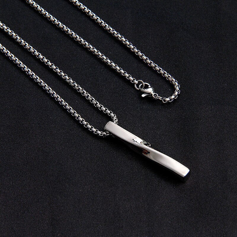 Classic Rectangle Charm Spiral Pendant Necklace for Men Stainless Steel Chain Necklace Men Jewelry