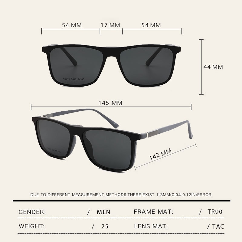 Gafas de sol magnéticas para mujer y hombre, lentes de sol polarizadas cuadradas con Clip 2 en 1 TR90 para pantalla de ordenador,