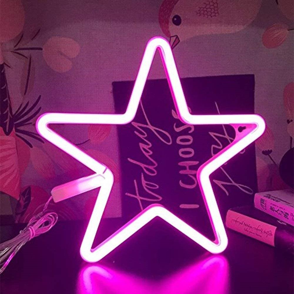 Star Shaped Neon Signs Led Neon Light Star Wall Light for Studio Kids Room Living Room Bedroom Wedding Party Decoration: Pink