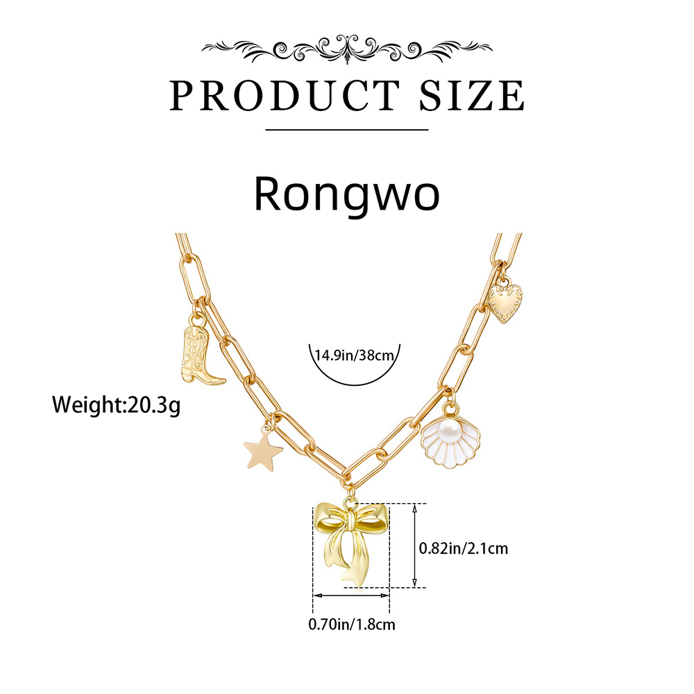Exquisitos dijes, collar con colgante de perlas para mujer, gargantilla con dije de lazo de Color dorado de acero inoxidable, concha de concha, de joyería de