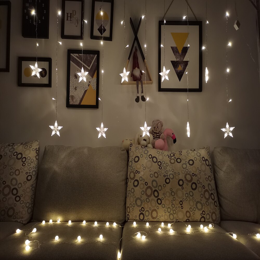 Guirlande lumineuse LED pour rideau de fées, en forme d'étoile, de lune, pour noël, pour la maison, pour une fête de mariage, pour le jardin, avec piles AA