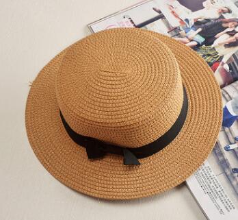 Rep platt hatt halm solskydd kvinnlig halm rosett utomhus sol strand hatt sommar hattar kvinnor keps panama kepsar: 2