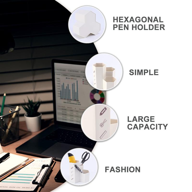 1PC Multifunctional Desktop Organizer Hexagon Stationery Pens Holder Case Box