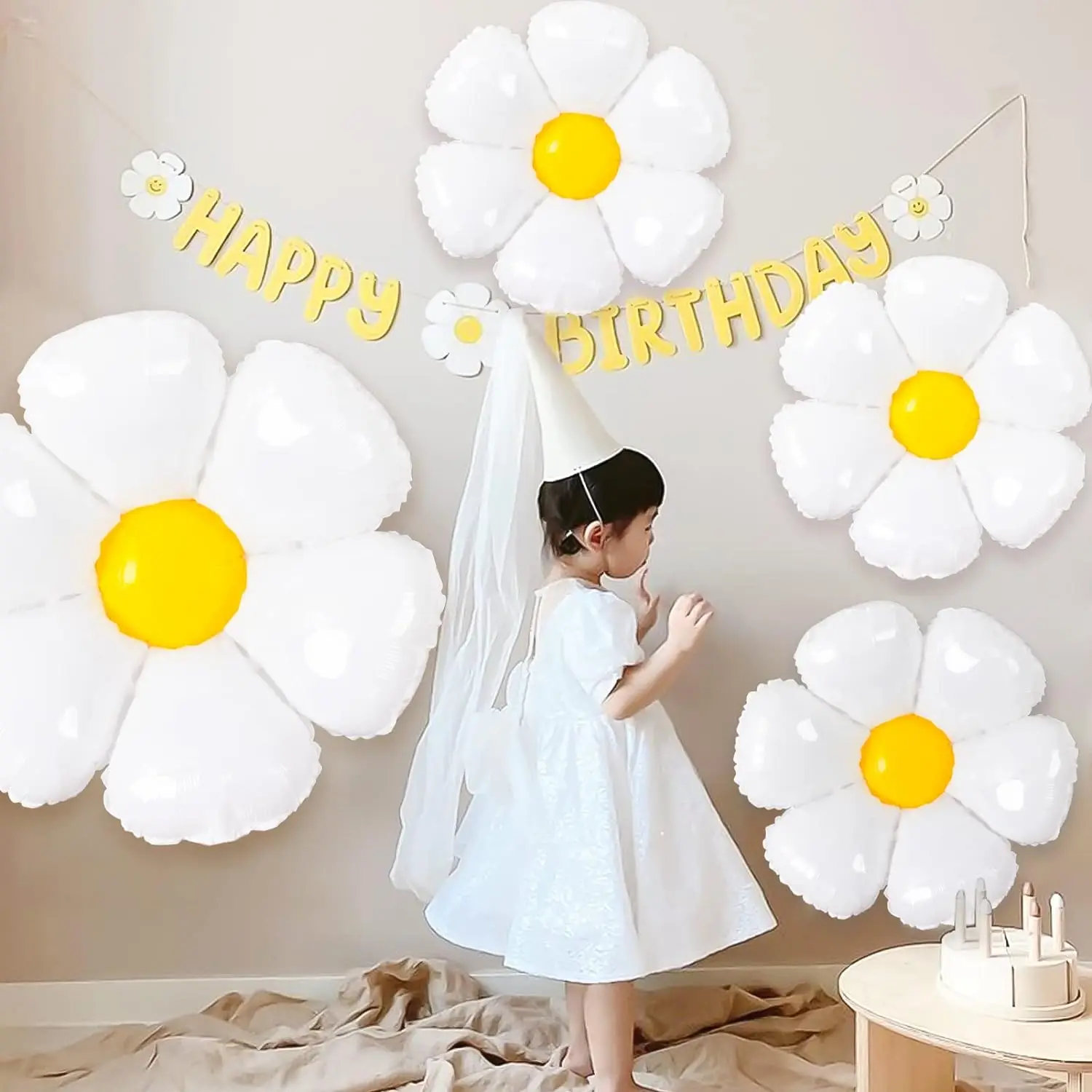 1/10 Stuks Daisy Ballon Enorme Witte Bloem Aluminiumfolie Ballonnen voor Verjaardag Baby Douche Bruiloft Daisy Party Decoraties benodigdheden