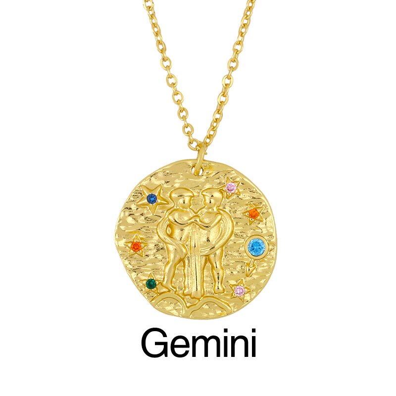 FLOLA Oro Catena Costellazione Zodiacale Collana Per Le Donne di Cristallo 12 Segno Zodiacale Collana Pendenti Con Gemme E Perle CZ Gioelleria Raffinata E Alla Moda del Regalo nker03: Gemini