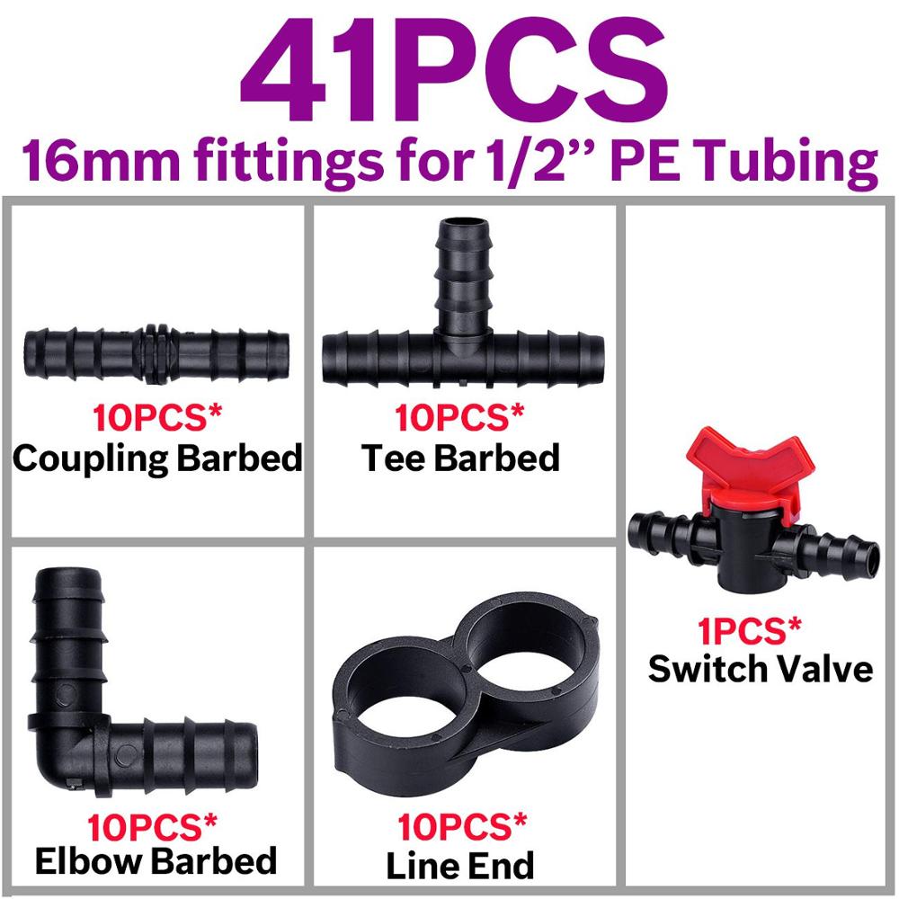 KESLA Drip Irrigation Watering 16mm Barbed Fittings Connectors Tee Elbow Coupling Cap Plug End Kit 1/2 Inch Tubing Hose Garden: Brown