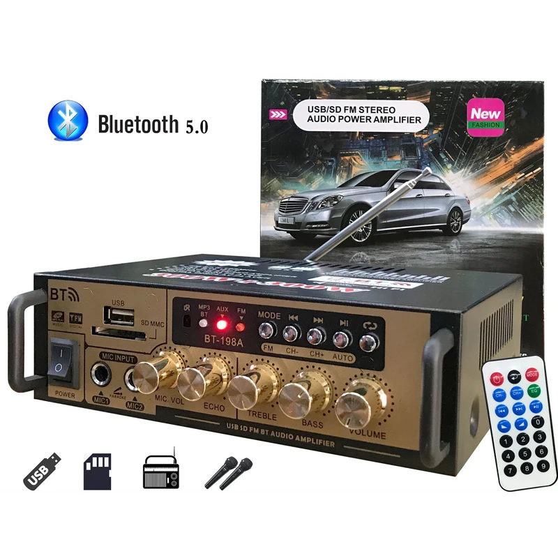 Wzmacniacze kina domowego Audio 110-240V moc dźwięku basowa wzmacniacz cyfrowy Bluetooth Hifi FM Auto głośniki z subwooferem muzyki