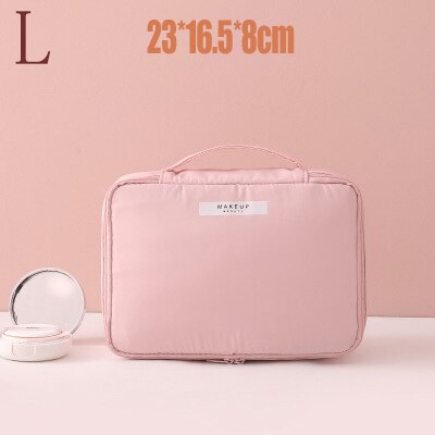 Bolsas de maquillaje de esteticista, bolsa de viaje para cosméticos para mujeres, bolsa organizadora de aseo suave, bolso de maquillaje, bolsa de belleza impermeable, neceser: L - Pink