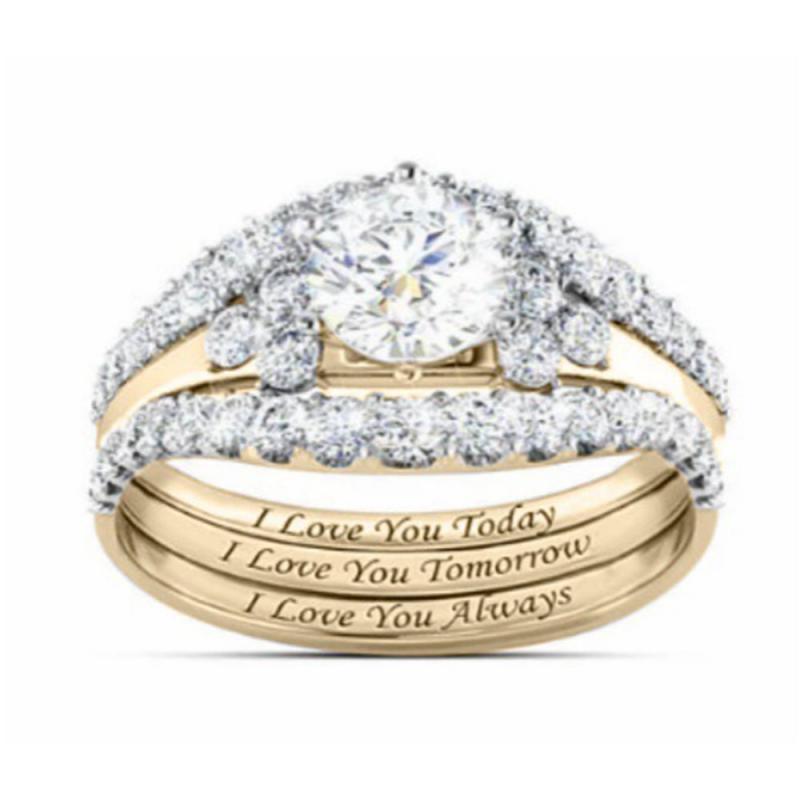 Neue Drei-Stück einstellen Krone Ringe für Frauen Zirkon Rose Gold Luxus Hochzeit Engagement Versprechen Ringe Schmuck Zubehör: 8 / Weiß