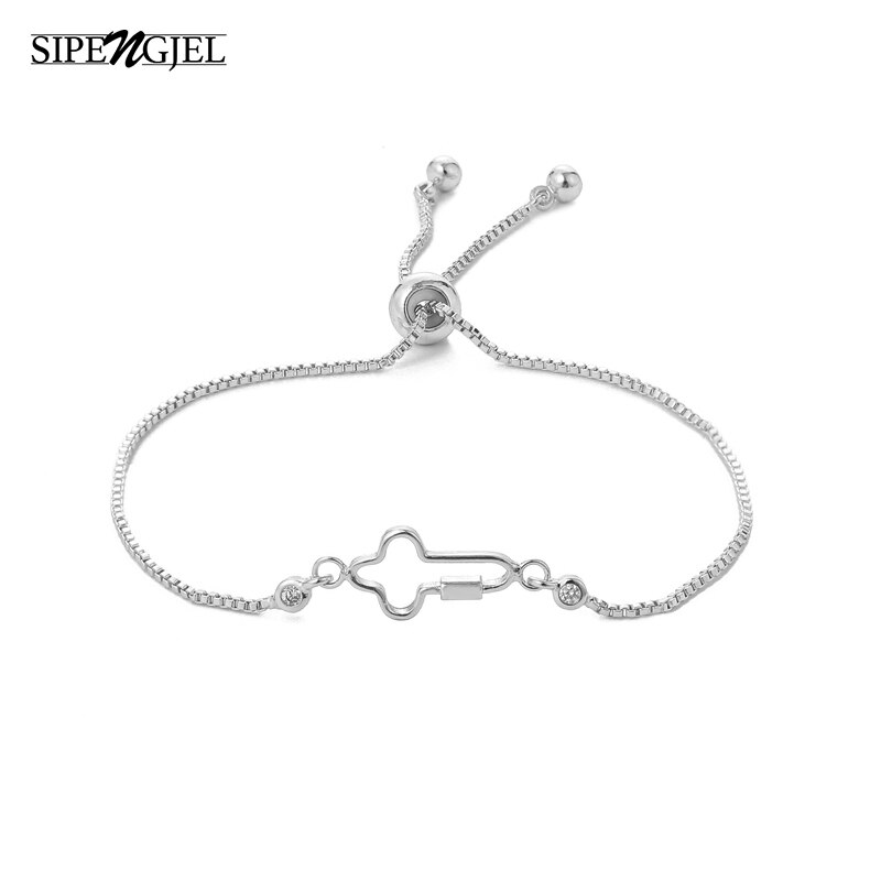 Fashoin Kubieke Zirkoon Kleine Geometrische Kruis Armband Open Verstelbare Bedelarmband Voor Vrouwen Sieraden: SILVER