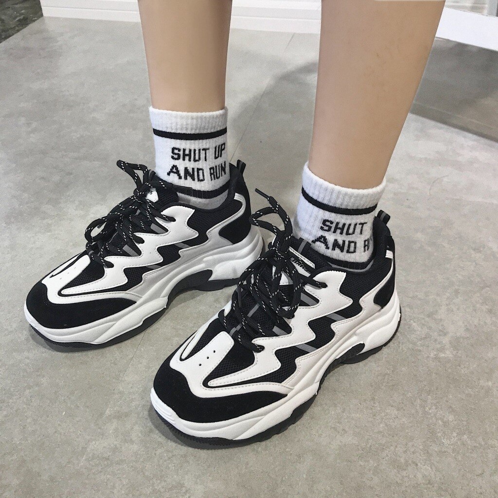 Sports shoes women Korean wild casual sports shoes ins super fire running shoes single shoes women ZZ-294: Black / 7