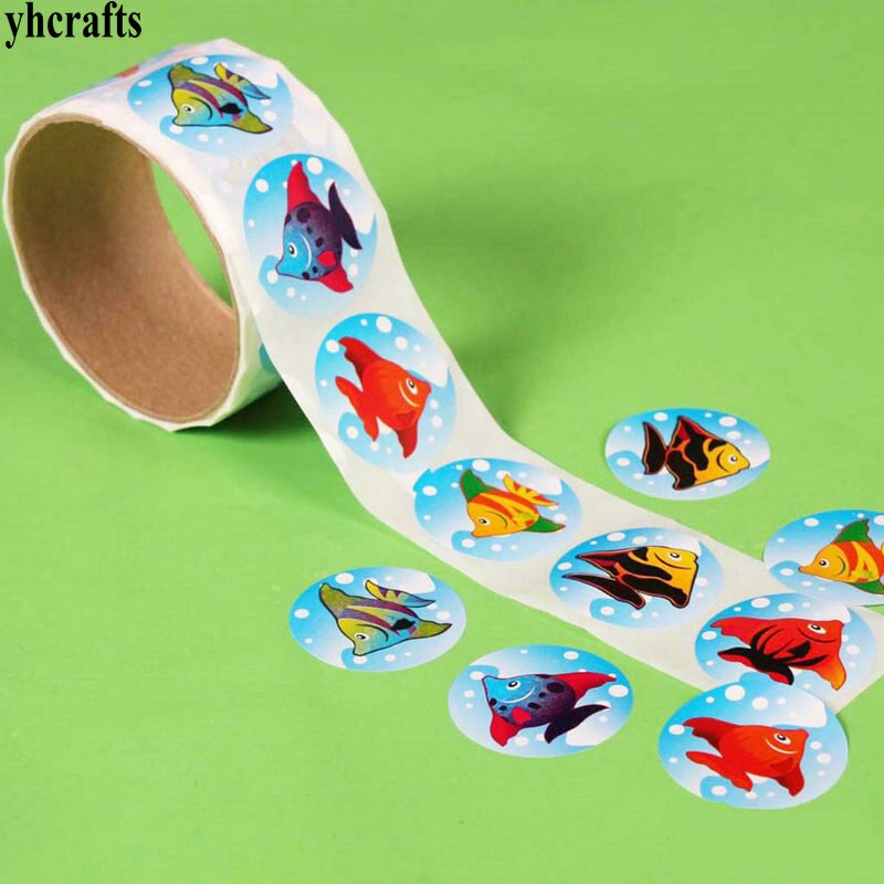 1 Roll(100PCS)/LOT. Dinosauro adesivo di carta carta per Bambini fai da te giocattolo kit Scrapbooking Del Mestiere materiale Scuola Materna artigianato regalo Di Compleanno 20 di disegno: 100PCS fish